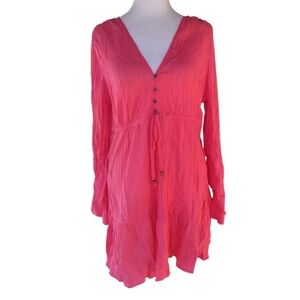 Athleta Hot Coral 100% Cotton Tunic / Swim Cover Lightweight Size Medium